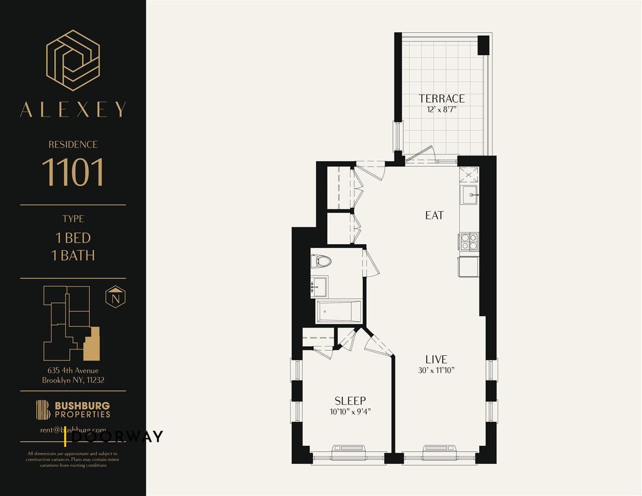 Interior of unit 1101 at 635 4th Avenue, Brooklyn, NY, 11232