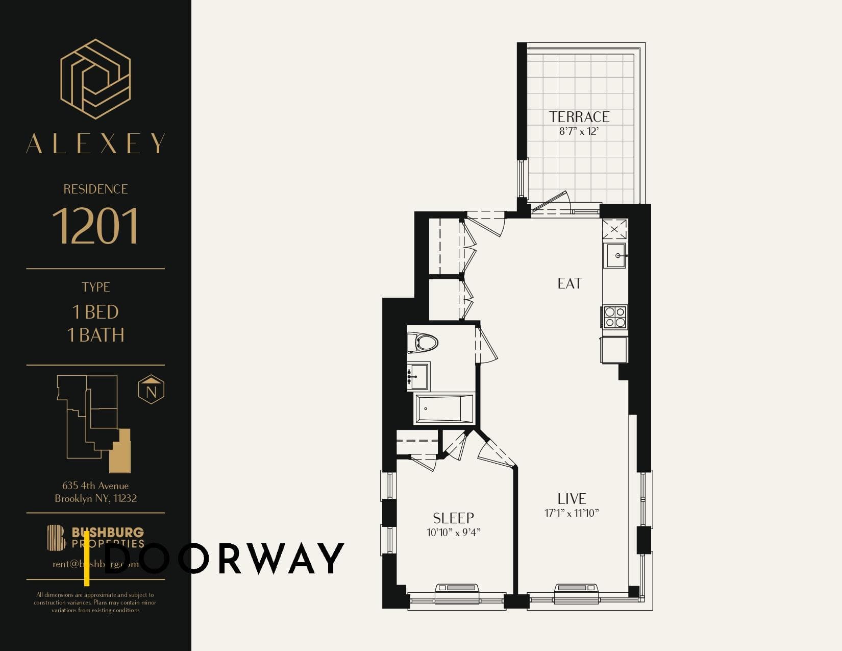Interior of unit 1201 at 635 4th Avenue, Brooklyn, NY, 11232